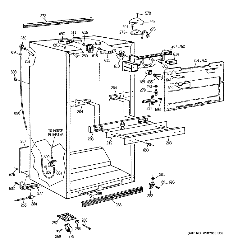 CABINET Diagram and Parts List for TBE25PCTHRWW  General Electric Refrigerator