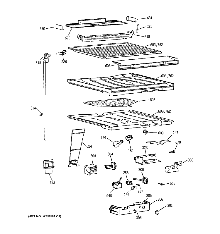COMPARTMENT SEPARATOR PARTS Diagram and Parts List for TBE25PCTHRWW  General Electric Refrigerator