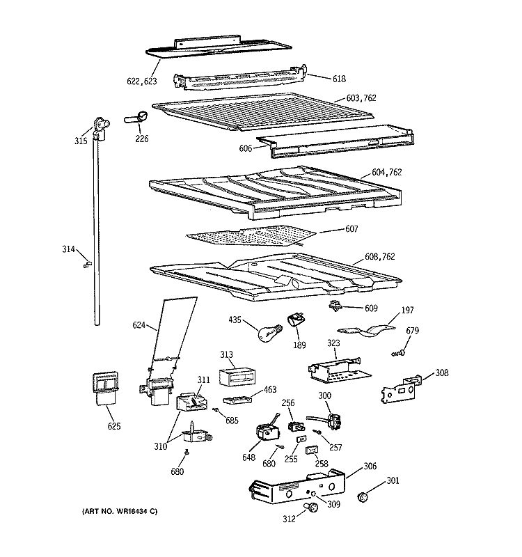 COMPARTMENT SEPARATOR PARTS Diagram and Parts List for TBG19PAYCRWW  General Electric Refrigerator