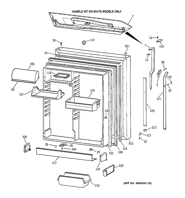 FRESH FOOD DOOR Diagram and Parts List for TBG19PAYJRWW  General Electric Refrigerator