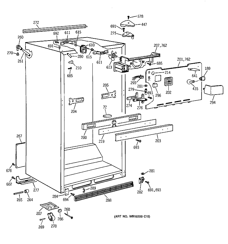 CABINET PARTS Diagram and Parts List for TBG19PAYJRWW  General Electric Refrigerator