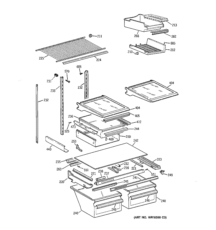 SHELF PARTS Diagram and Parts List for TBG19PAYJRWW  General Electric Refrigerator