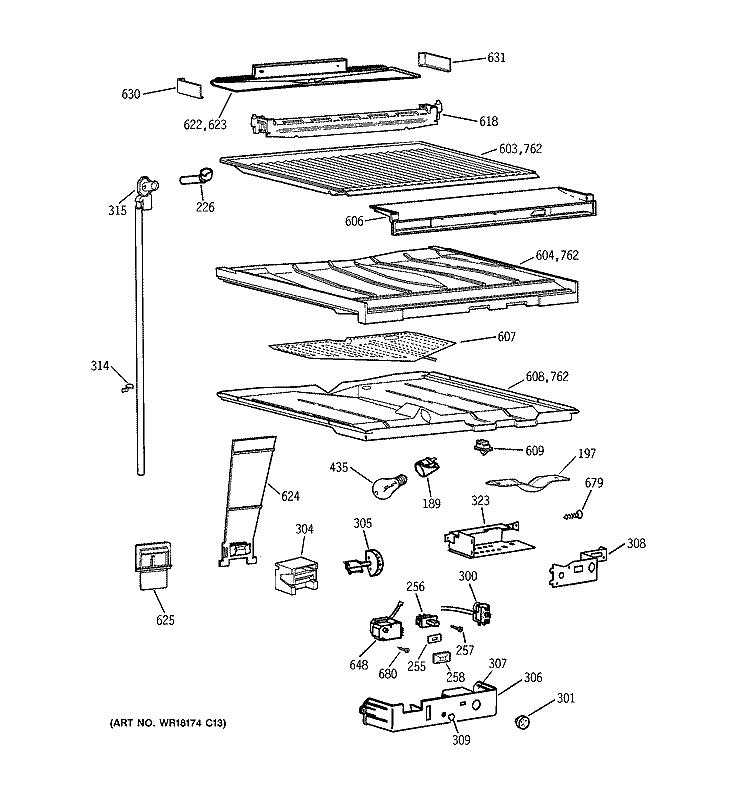 COMPARTMENT SEPARATOR PARTS Diagram and Parts List for TBG22PAXHRWW  General Electric Refrigerator
