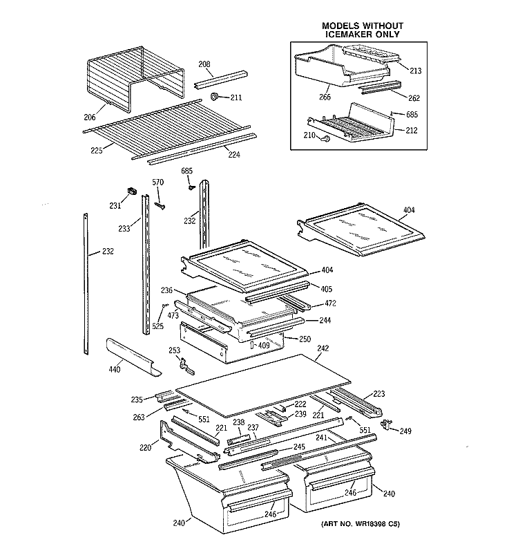 SHELF PARTS Diagram and Parts List for TBG22PAXKRWW  General Electric Refrigerator