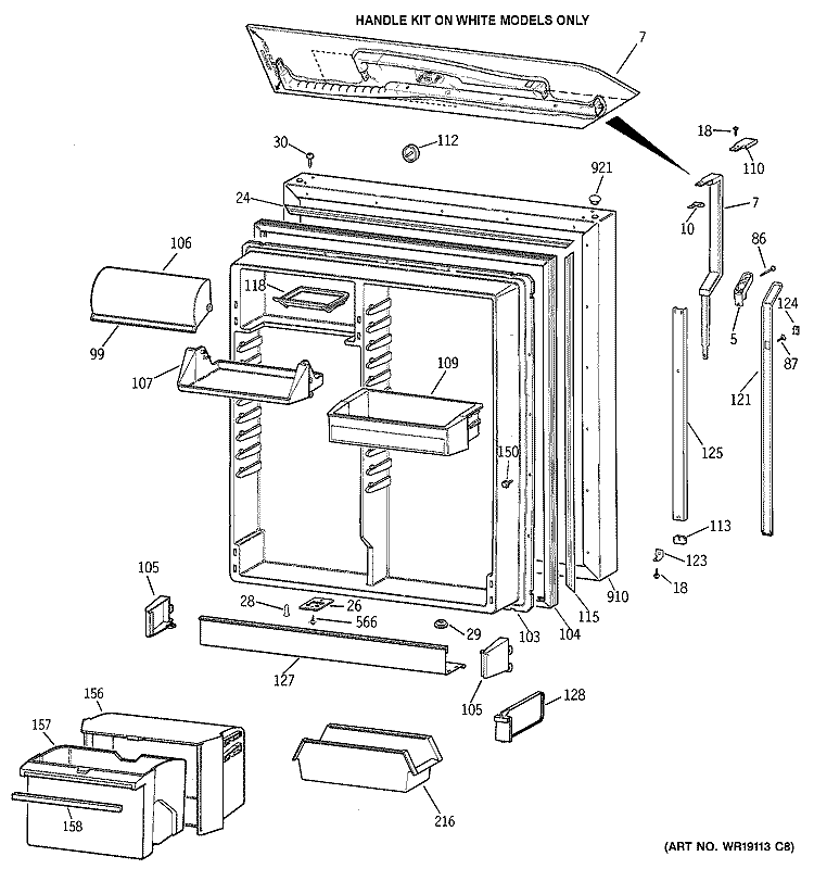 FRESH FOOD DOOR Diagram and Parts List for TBG22PAYJRWW  General Electric Refrigerator