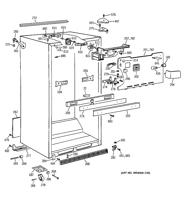 CABINET PARTS Diagram and Parts List for TBG22PAYJRWW  General Electric Refrigerator