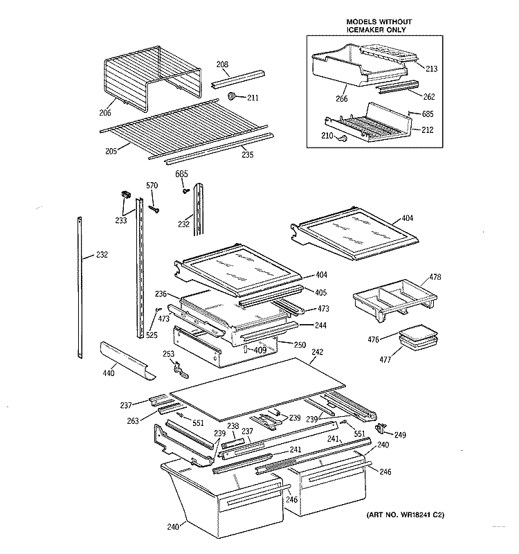 SHELF PARTS Diagram and Parts List for TBG25PAXDRWW  General Electric Refrigerator