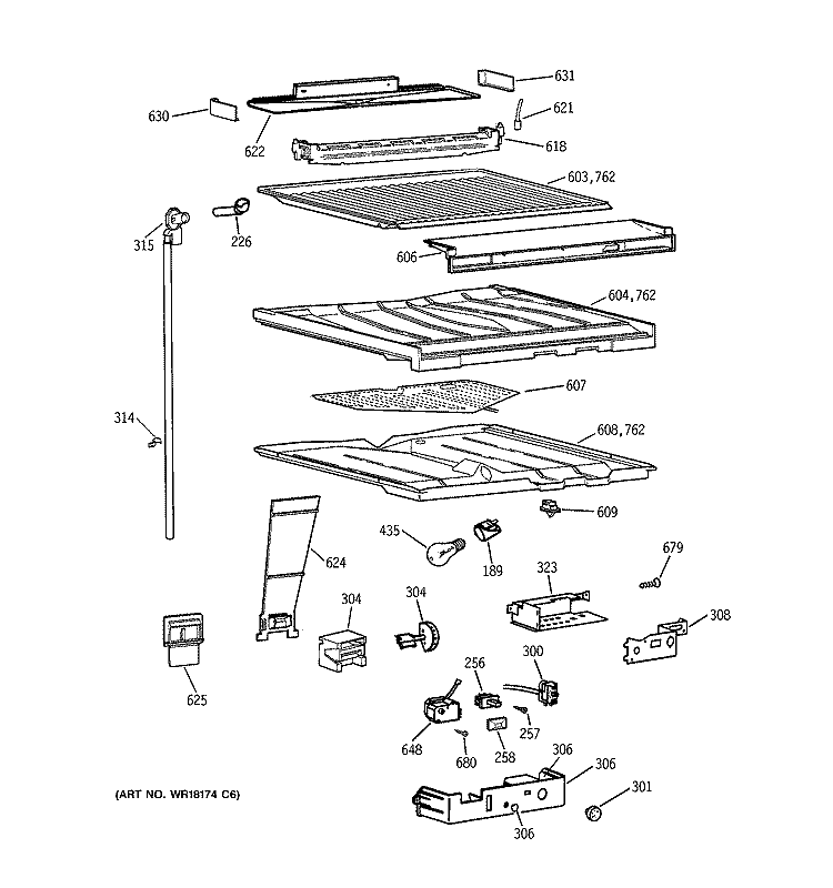 COMPARTMENT SEPARATOR PARTS Diagram and Parts List for TBG25PAXDRWW  General Electric Refrigerator