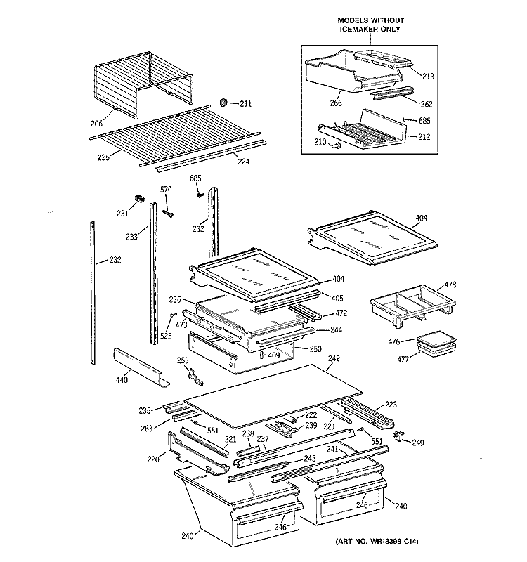SHELF PARTS Diagram and Parts List for TBG25PAYBRWW  General Electric Refrigerator