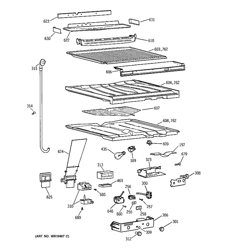 COMPARTMENT SEPARATOR PARTS Diagram and Parts List for TBG25PAYFRWW  General Electric Refrigerator