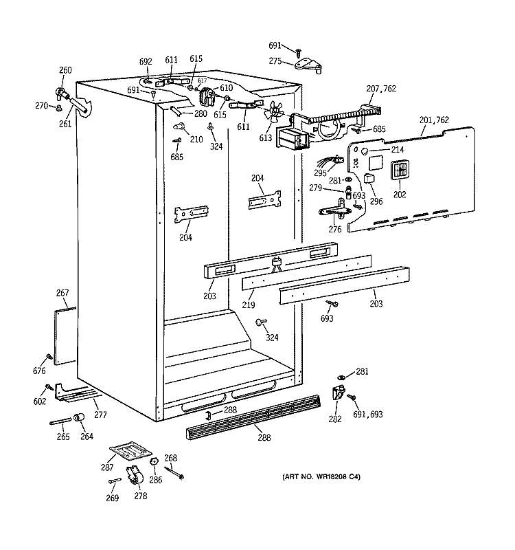 CABINET PARTS Diagram and Parts List for TBH18ZAXBRWW  General Electric Refrigerator