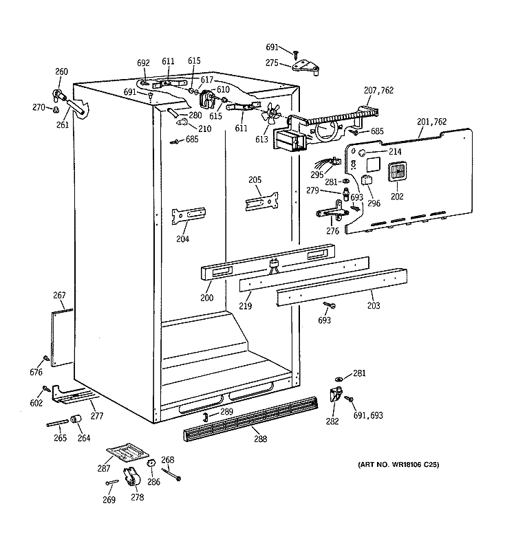 CABINET PARTS Diagram and Parts List for TBH18ZAXTRWW  General Electric Refrigerator