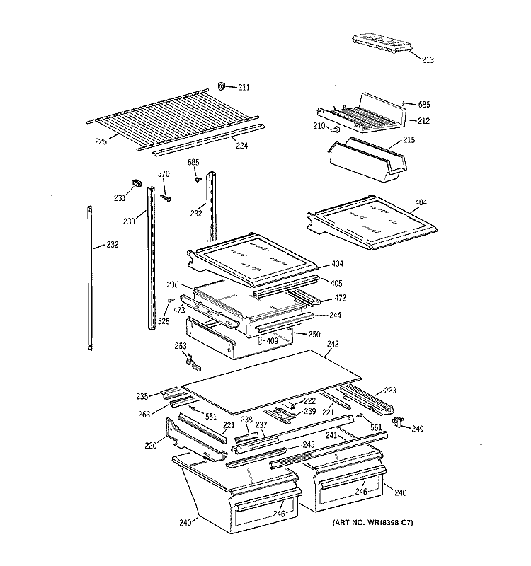 SHELF PARTS Diagram and Parts List for TBH18ZAXTRWW  General Electric Refrigerator