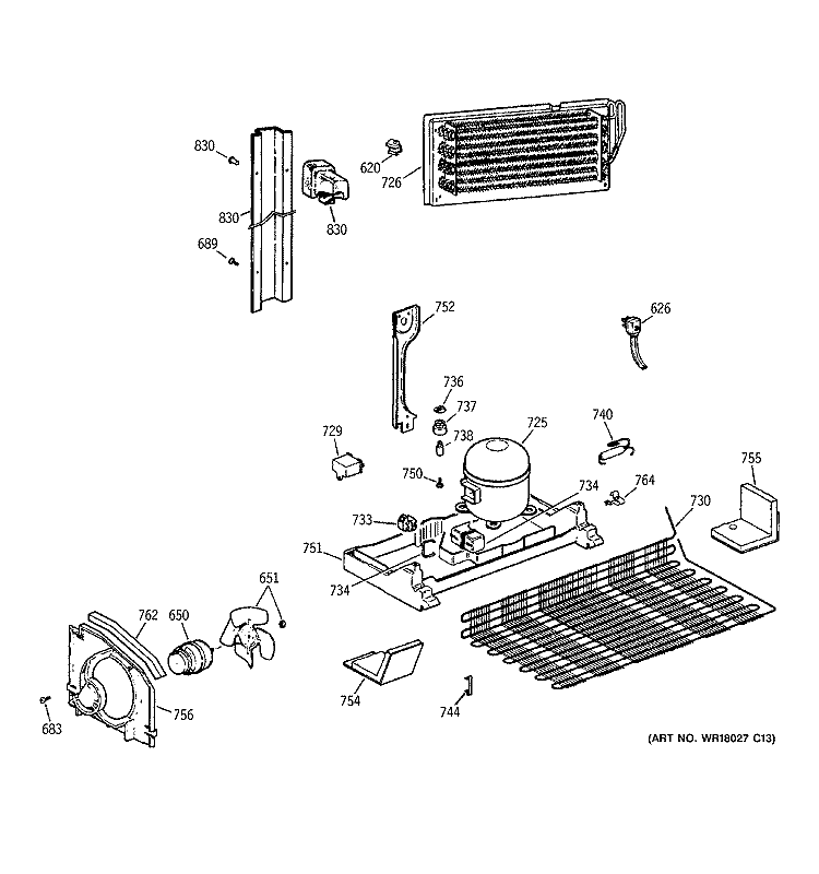UNIT PARTS Diagram and Parts List for TBH22PASTRWW  General Electric Refrigerator