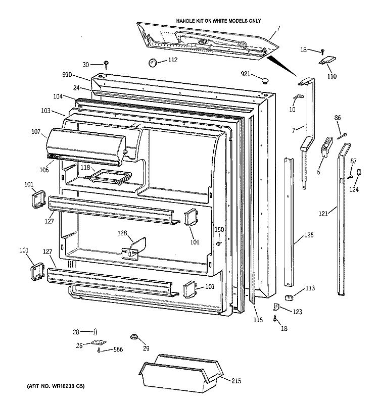 FRESH FOOD DOOR Diagram and Parts List for TBX18CIXBRAA  General Electric Refrigerator