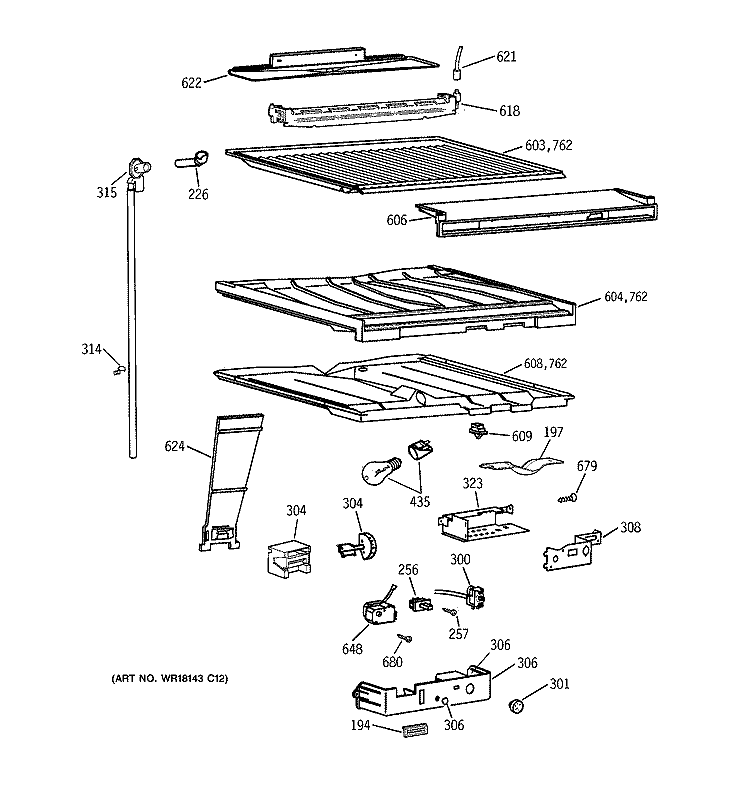 COMPARTMENT SEPARATOR PARTS Diagram and Parts List for TBX18CIXBRAA  General Electric Refrigerator