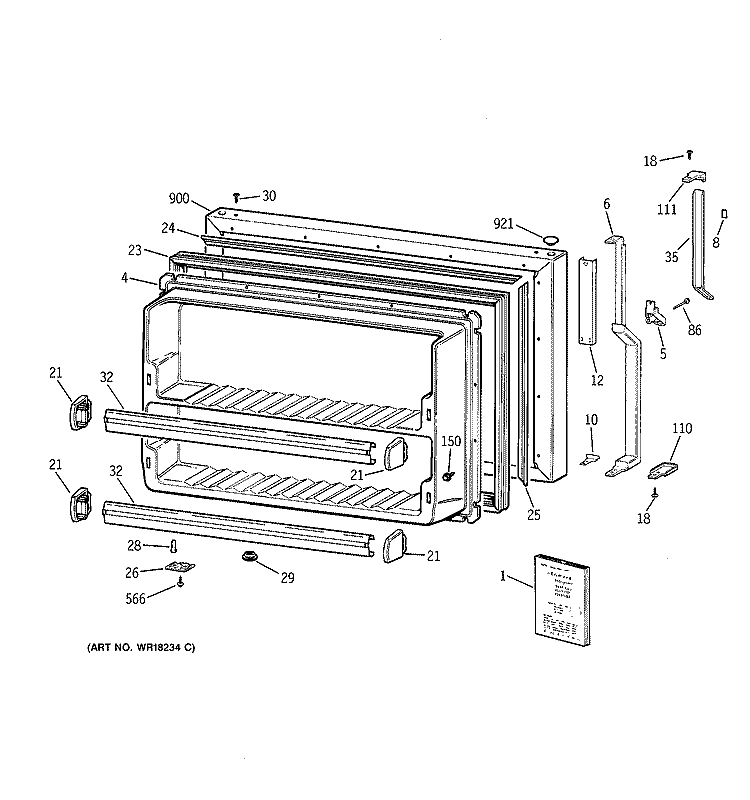 FREEZER DOOR Diagram and Parts List for TBX18CIXCRWW  General Electric Refrigerator