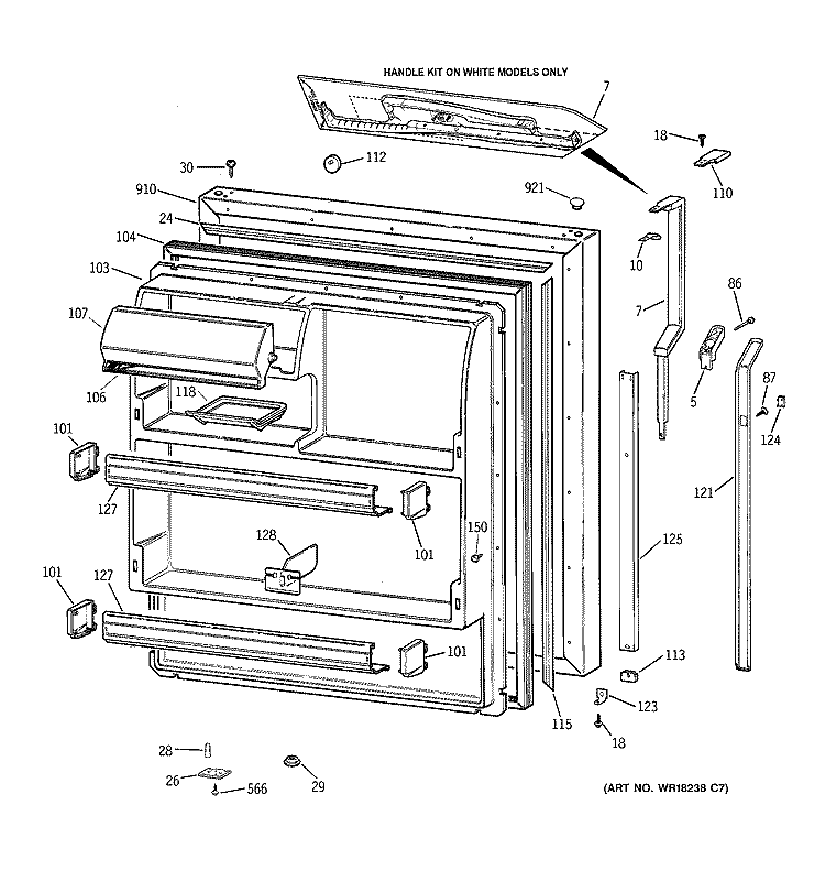 FRESH FOOD DOOR Diagram and Parts List for TBX18CIZLRWW  General Electric Refrigerator