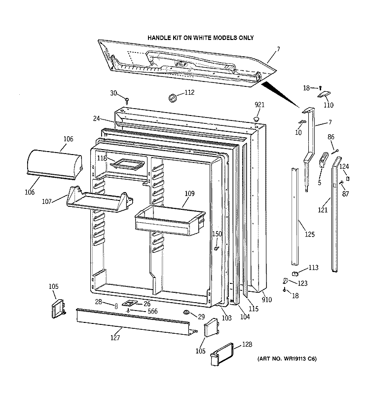 FRESH FOOD DOOR Diagram and Parts List for TBX19PAXERAA  General Electric Refrigerator