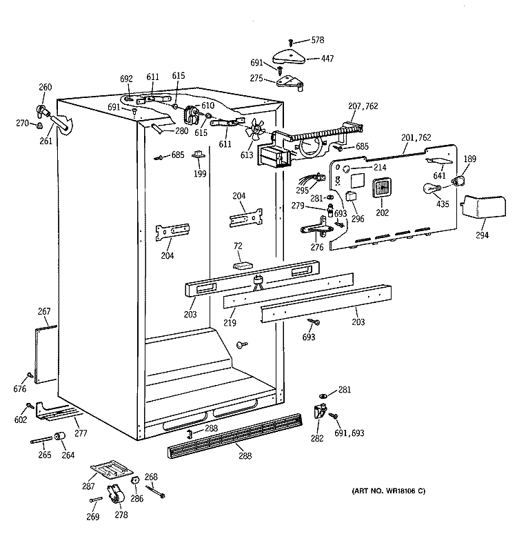 CABINET PARTS Diagram and Parts List for TBX19PAXERAA  General Electric Refrigerator
