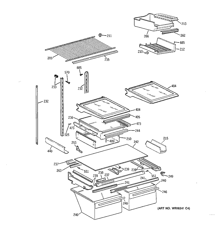 SHELF PARTS Diagram and Parts List for TBX19PAXHRBB  General Electric Refrigerator