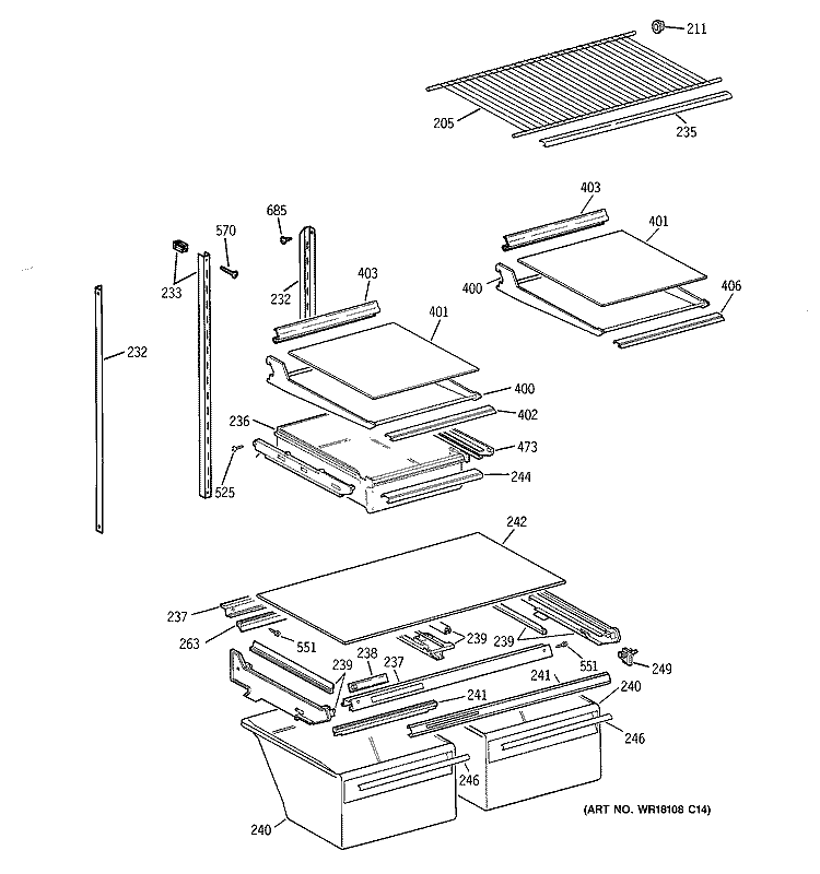 SHELF PARTS Diagram and Parts List for TBX21CIXBRWW  General Electric Refrigerator