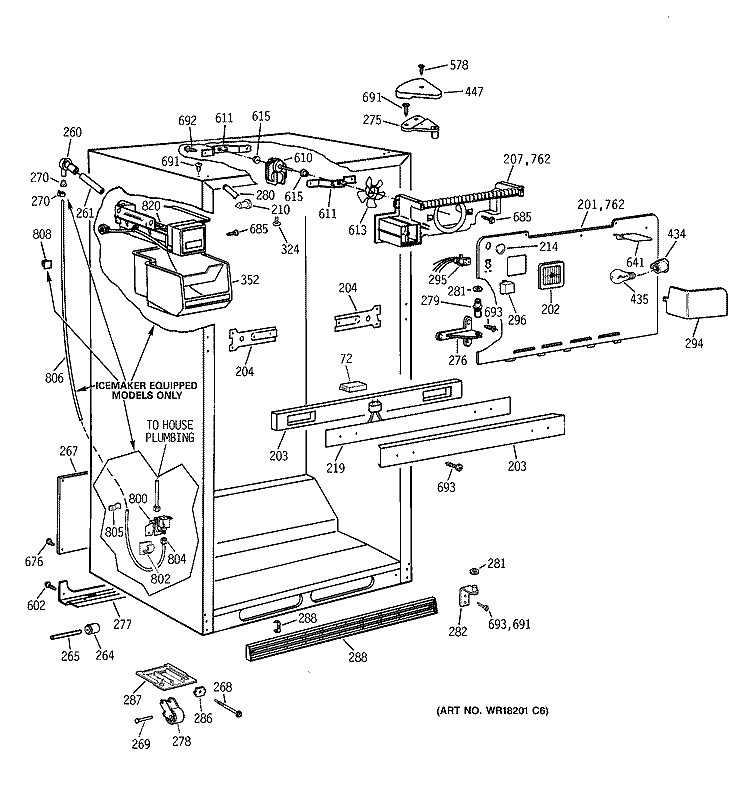 CABINET PARTS Diagram and Parts List for TBX22PIXBRAA  General Electric Refrigerator