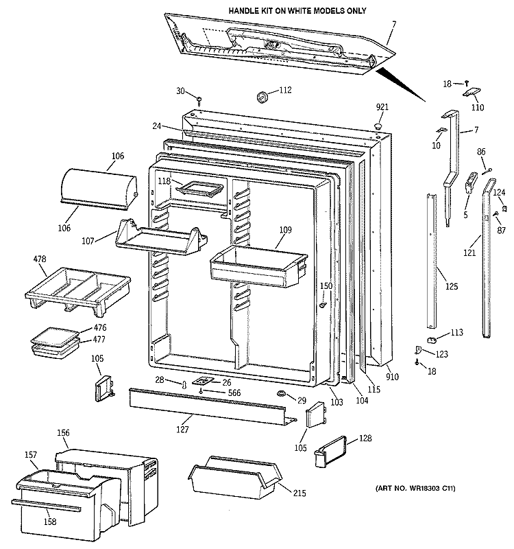 FRESH FOOD DOOR Diagram and Parts List for TBX22PAXFRBB  General Electric Refrigerator