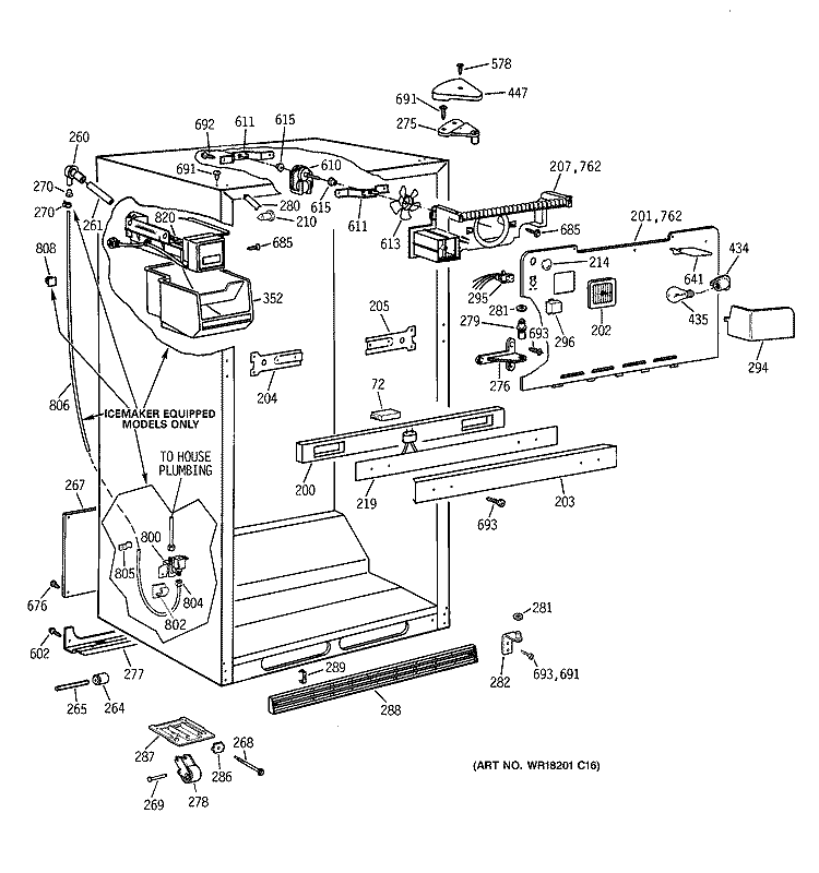 CABINET PARTS Diagram and Parts List for TBX22PIYERWW  General Electric Refrigerator
