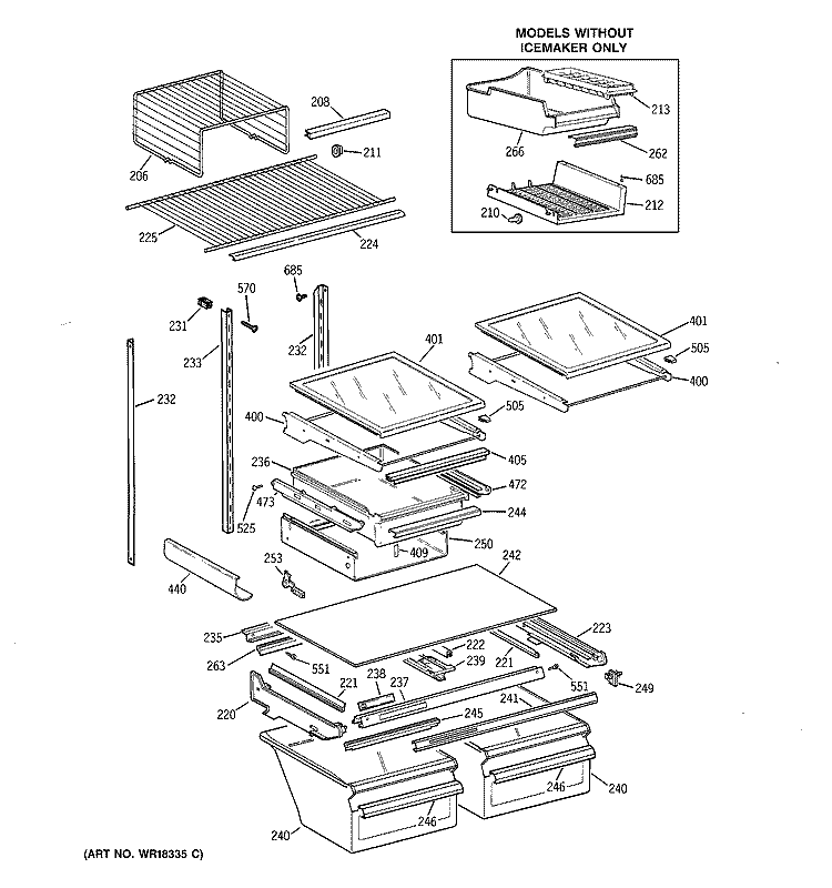 SHELF PARTS Diagram and Parts List for TBX22PIYERWW  General Electric Refrigerator