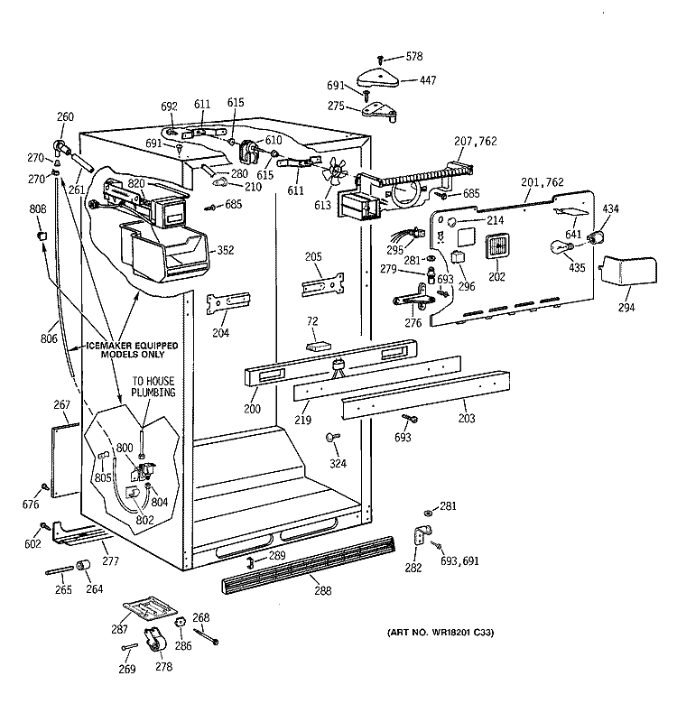CABINET PARTS Diagram and Parts List for TBX22PAYMRBB  General Electric Refrigerator