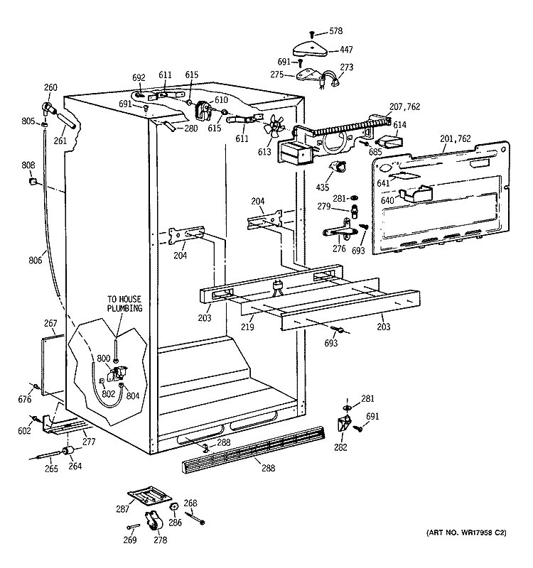 CABINET PARTS Diagram and Parts List for TBX22PCSMRBB  General Electric Refrigerator