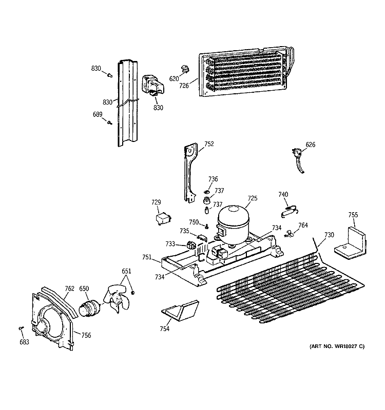 UNIT PARTS Diagram and Parts List for TBX22PCSMRBB  General Electric Refrigerator