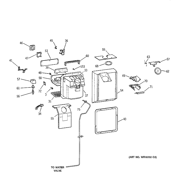 DISPENSER PARTS Diagram and Parts List for TBX22PRYCLWW  General Electric Refrigerator