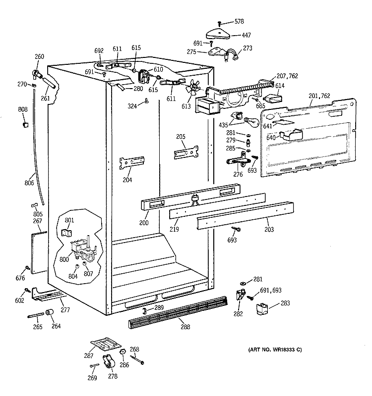 CABINET PARTS Diagram and Parts List for TBX22PRYCLWW  General Electric Refrigerator
