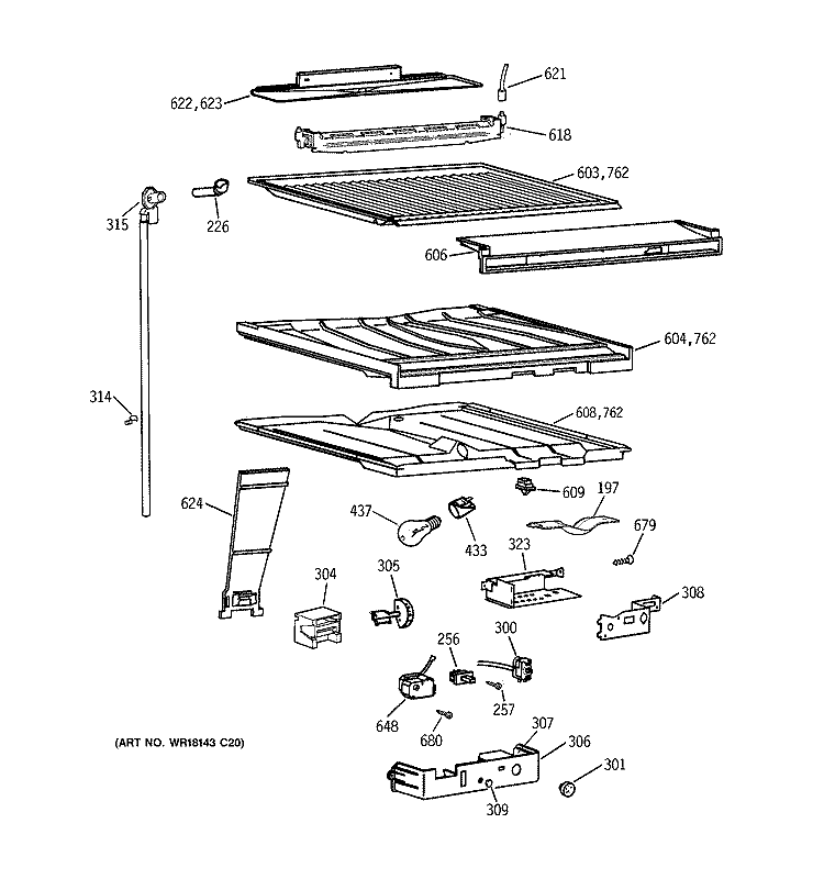COMPARTMENT SEPARATOR PARTS Diagram and Parts List for TBX22PRYCLWW  General Electric Refrigerator