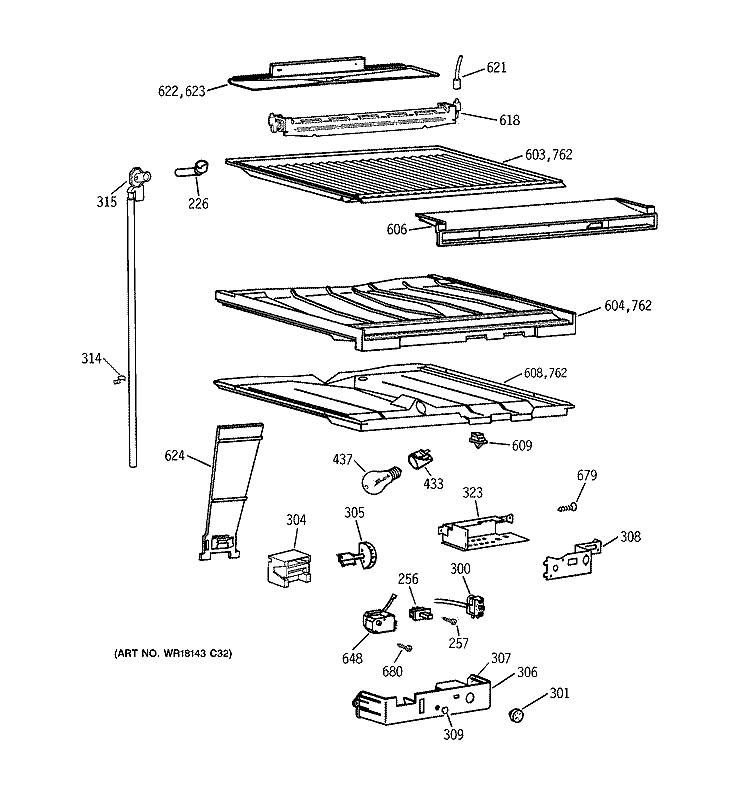 COMPARTMENT SEPARATOR PARTS Diagram and Parts List for TBX22PRYGLWW  General Electric Refrigerator