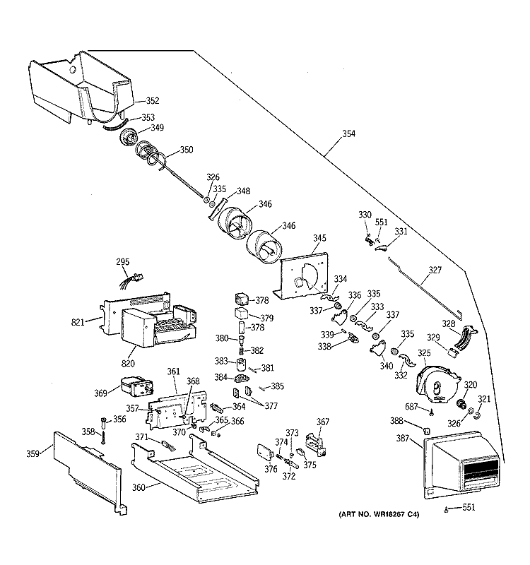 ICE MAKER & DISPENSER Diagram and Parts List for TBX22PRYNLWW  General Electric Refrigerator
