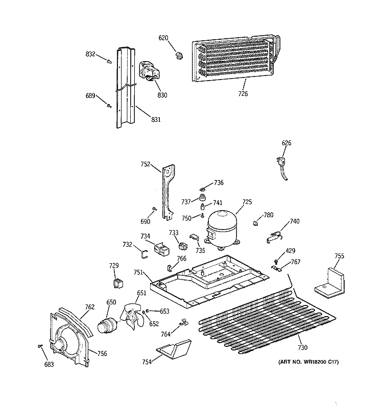 UNIT PARTS Diagram and Parts List for TBX22PRYNLWW  General Electric Refrigerator