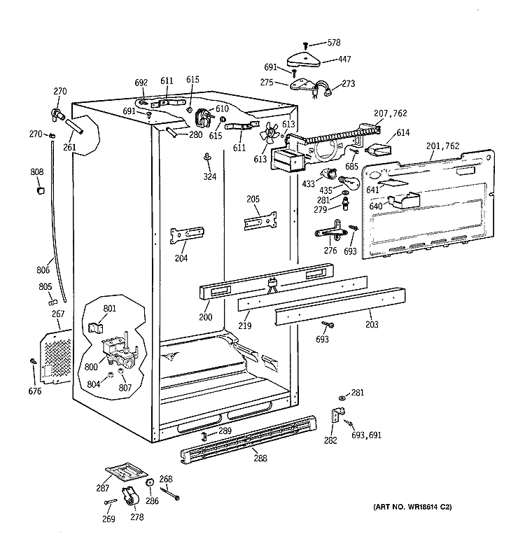 CABINET PARTS Diagram and Parts List for TBX22PRYPLWW  General Electric Refrigerator