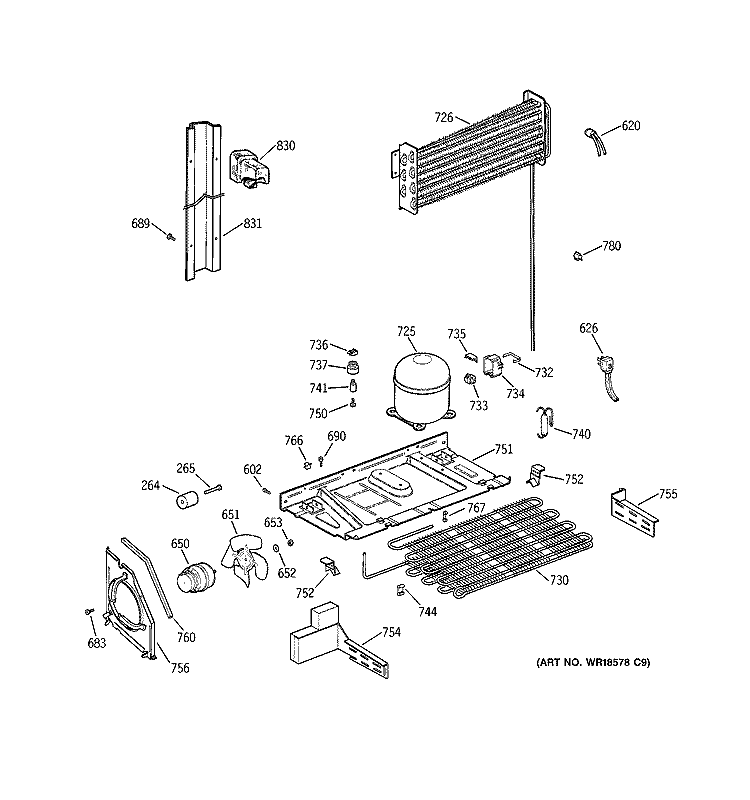 UNIT PARTS Diagram and Parts List for TBX22PRYPLWW  General Electric Refrigerator