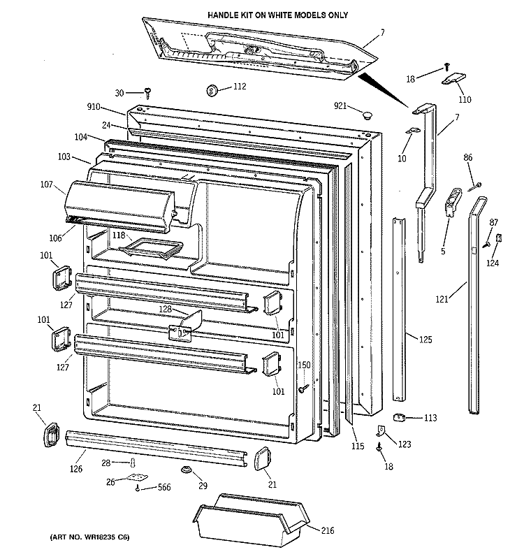 FRESH FOOD DOOR Diagram and Parts List for TBX24ZAXBRAA  General Electric Refrigerator