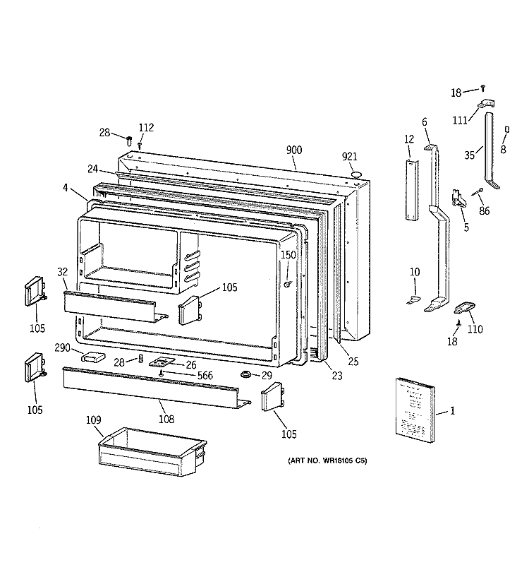 FREEZER DOOR Diagram and Parts List for TBX25PAYRRBB  General Electric Refrigerator