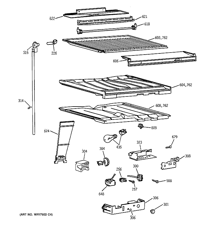 COMPARTMENT SEPARATOR PARTS Diagram and Parts List for TBX25PCSKRAA  General Electric Refrigerator