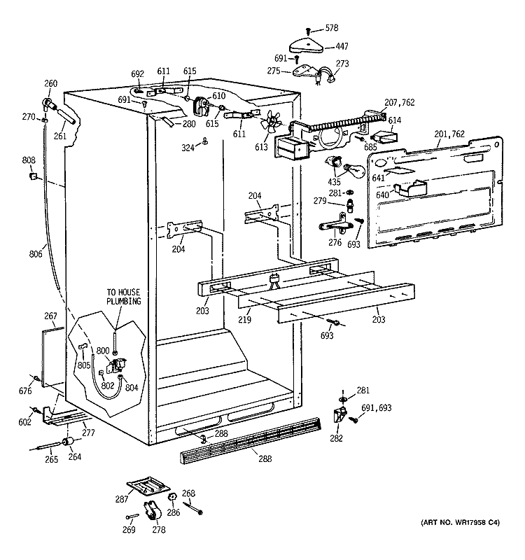 CABINET PARTS Diagram and Parts List for TBX25PCSLRBB  General Electric Refrigerator
