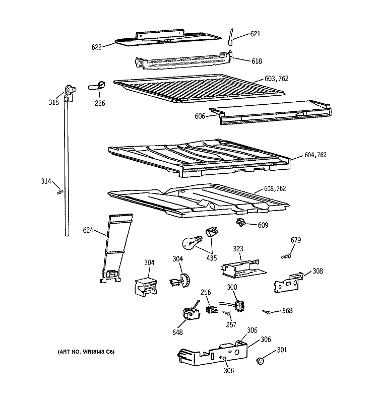 COMPARTMENT SEPARATOR PARTS Diagram and Parts List for TBX25PCSLRBB  General Electric Refrigerator