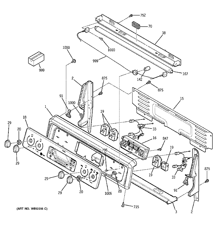 CONTROL PANEL Diagram and Parts List for JBP79SD1SS  General Electric Range