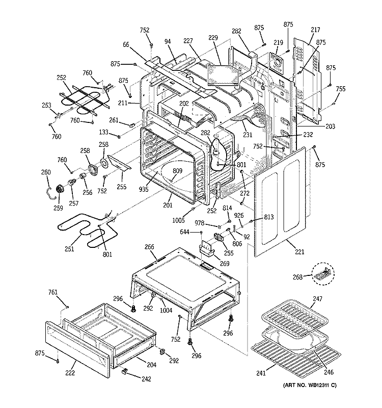 BODY PARTS Diagram and Parts List for JBP79SD1SS  General Electric Range