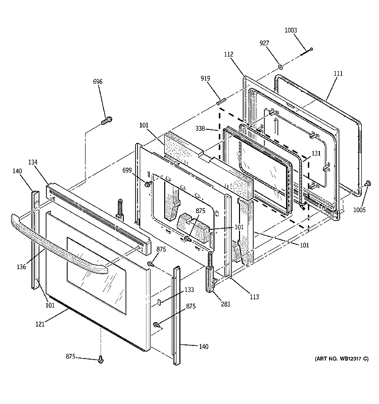 DOOR Diagram and Parts List for JBP79SD1SS  General Electric Range