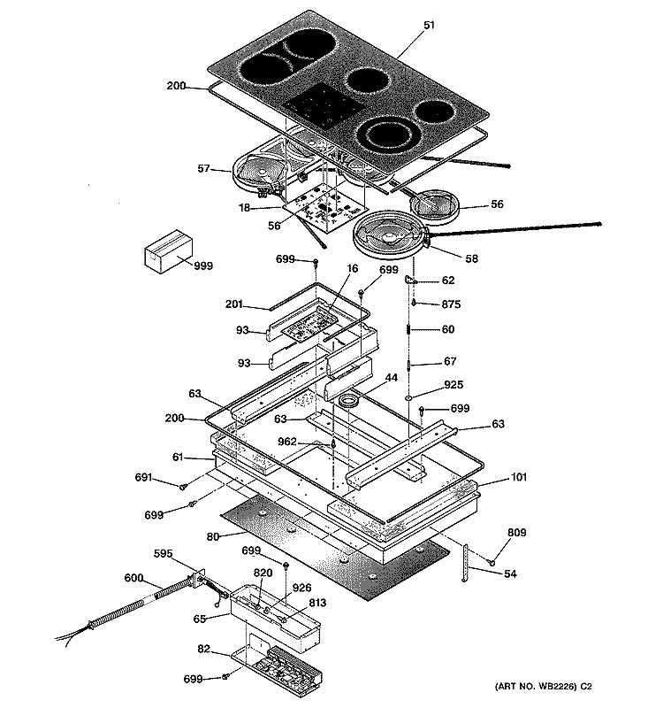 COOKTOP Diagram and Parts List for JP968BC1BB  General Electric Cooktop